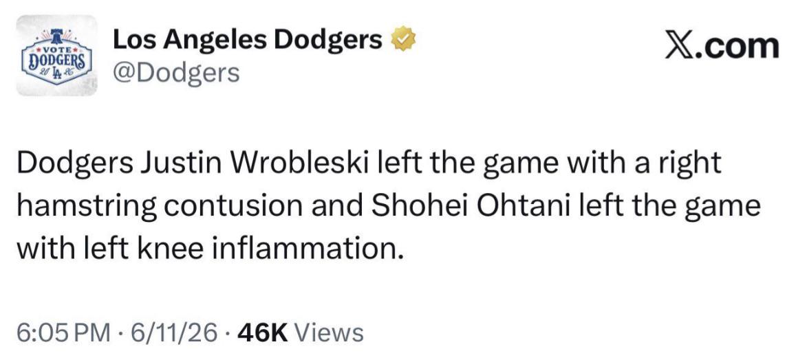 大谷翔平が左膝の炎症で途中交代、ロブレスキーも負傷しファンに衝撃（海外の反応）